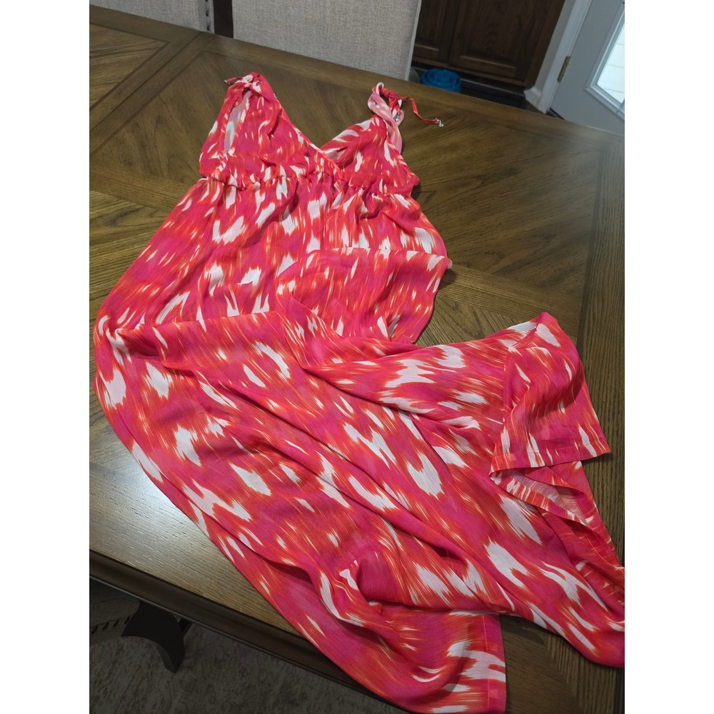 Jones New York Pink Orange Ikat Print Swim Coverup Maxi Dress Womens Large